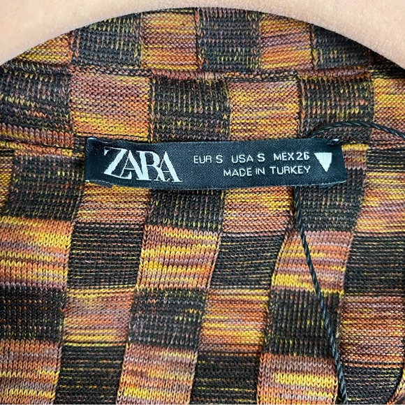 Zara Retro Checker Print Ruched Button Long Sleeve Collar Dress Size Small - Picture 9 of 10